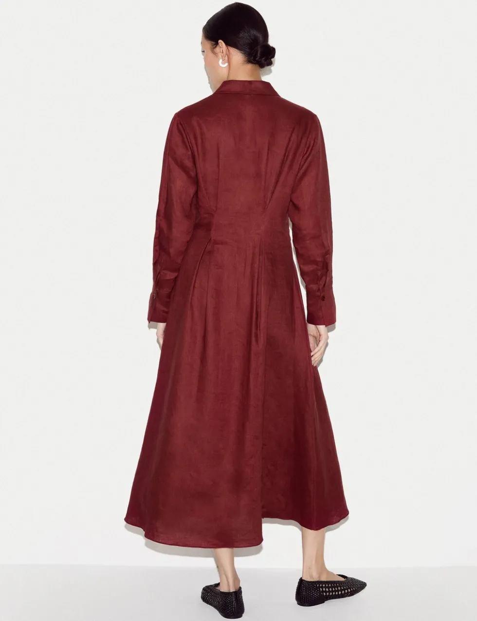 Pure Linen Pleat Front Midi Shirt Dress