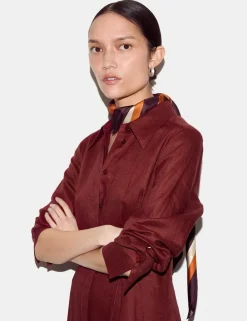 Pure Linen Pleat Front Midi Shirt Dress