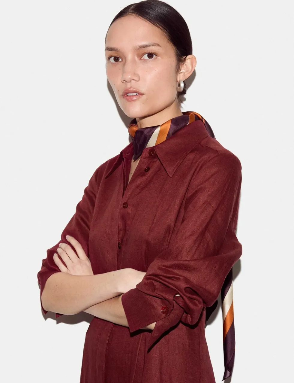 Pure Linen Pleat Front Midi Shirt Dress