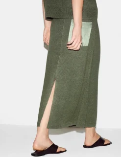 Pure Linen Pocket Detail Midi Pencil Skirt