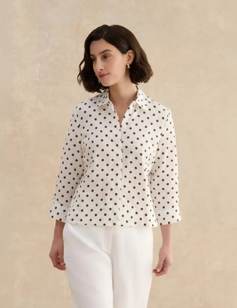 Pure Linen Polka Dot Button Through Shirt