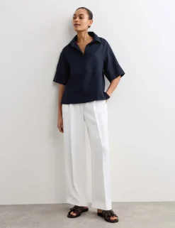 Pure Linen Popover Blouse