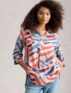 Pure Linen Printed Button Detail Tunic