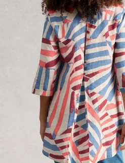 Pure Linen Printed Button Detail Tunic