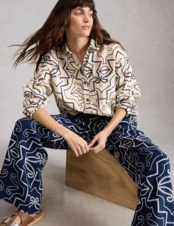 Pure Linen Printed Button Through Shirt