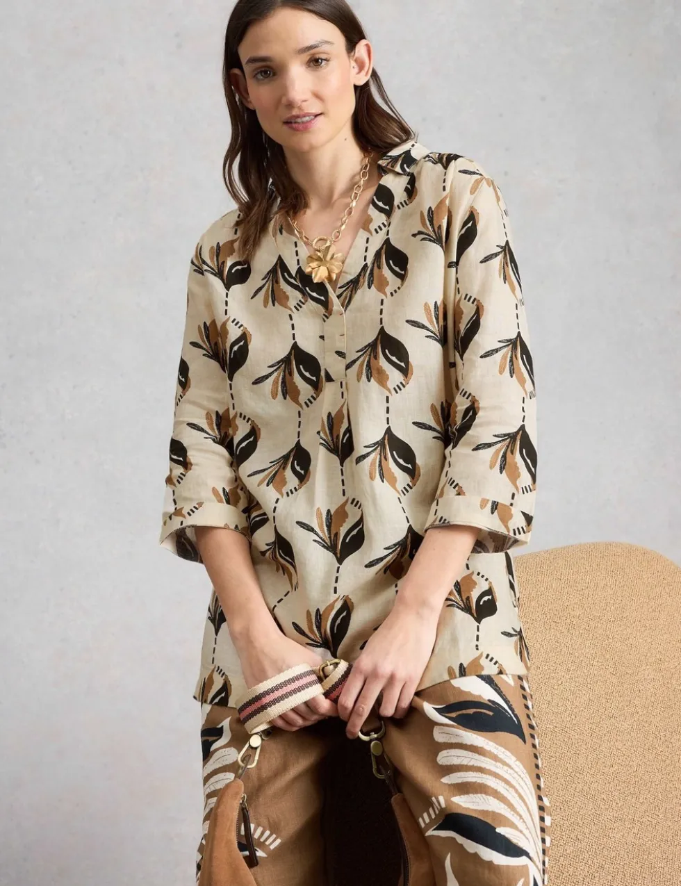 Pure Linen Printed Collared Tunic