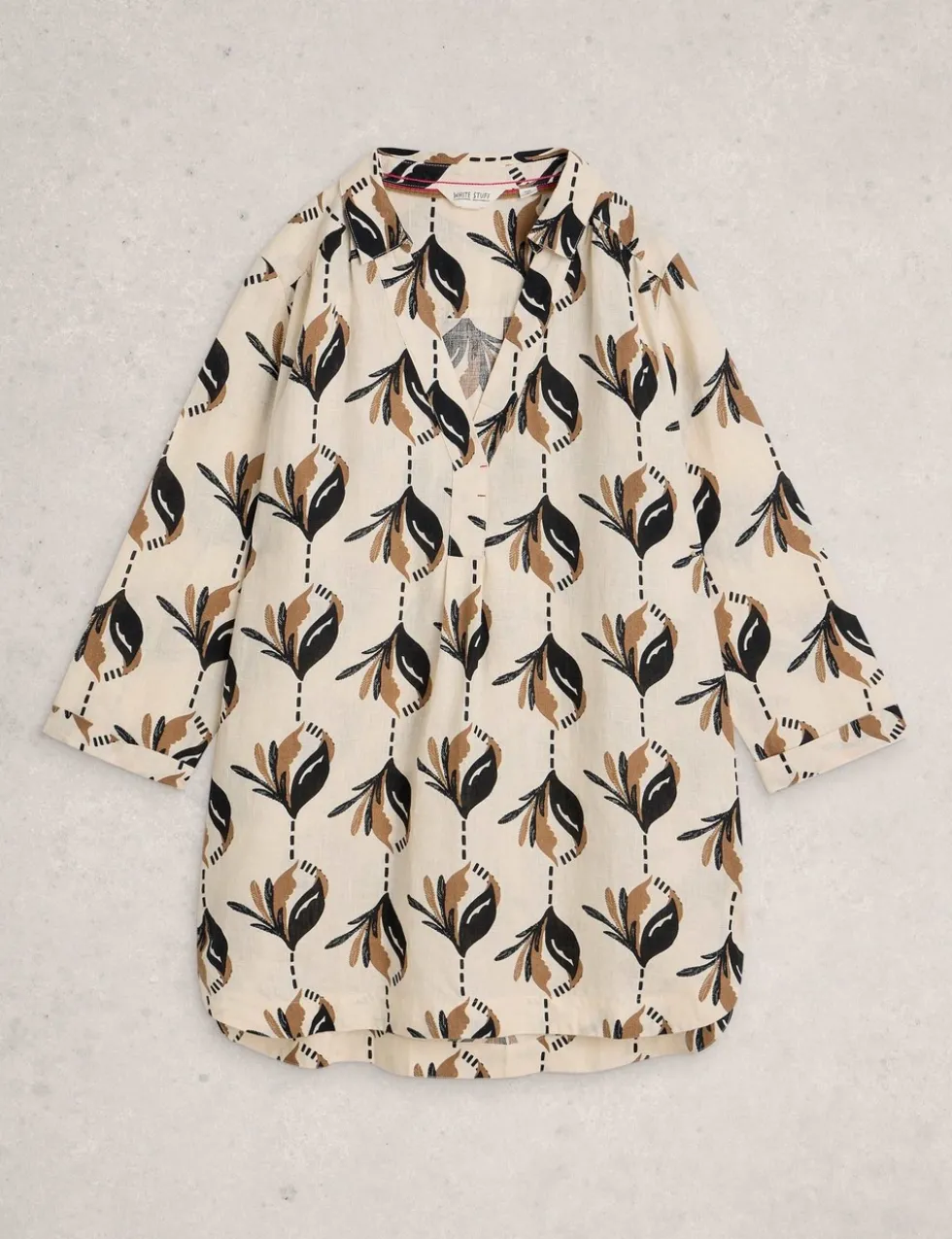 Pure Linen Printed Collared Tunic