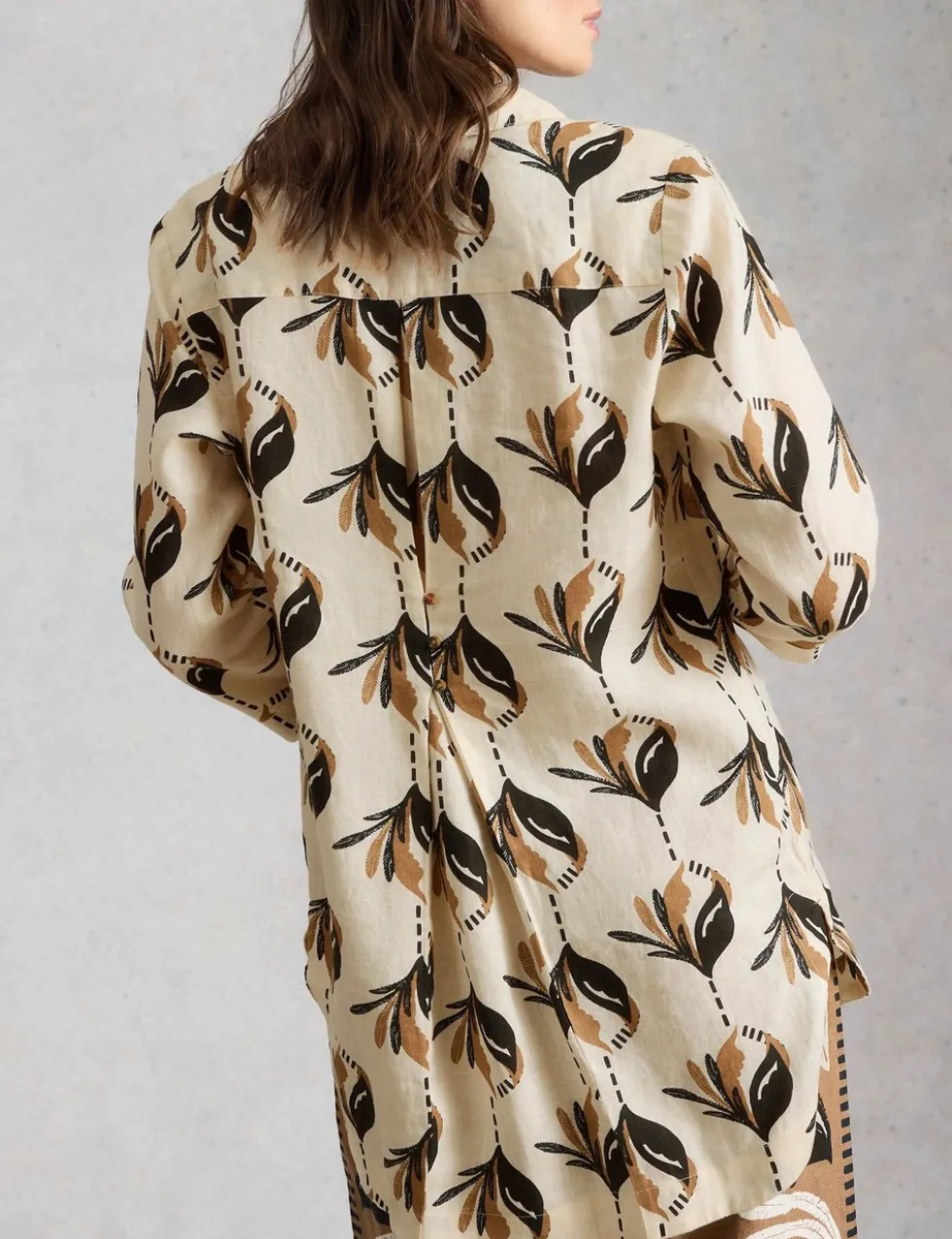 Pure Linen Printed Collared Tunic