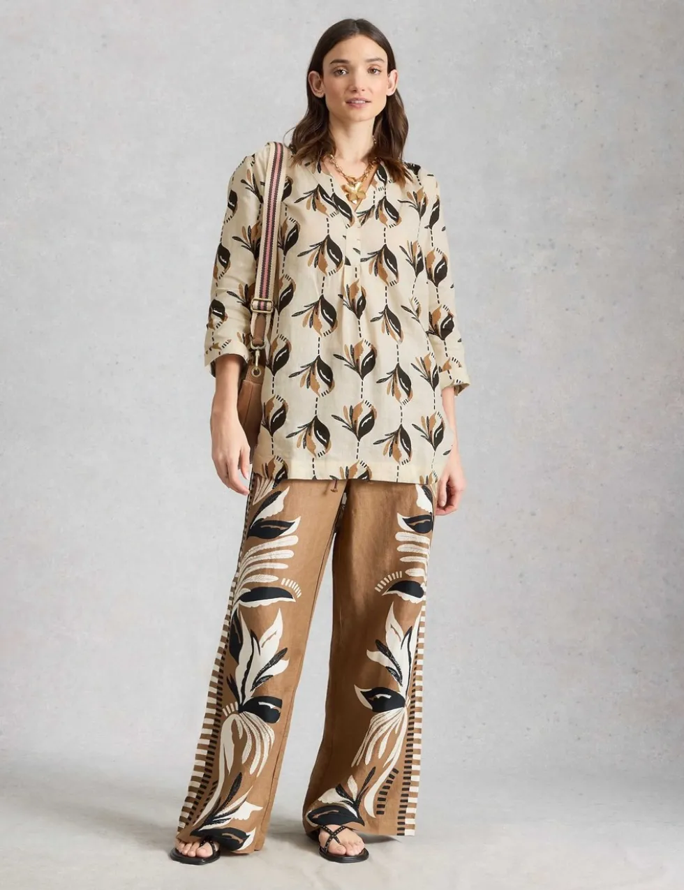 Pure Linen Printed Collared Tunic