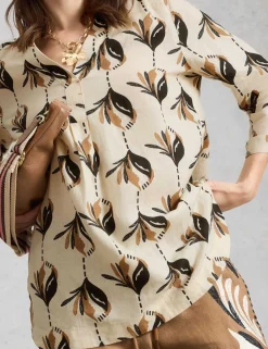Pure Linen Printed Collared Tunic