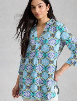 Pure Linen Printed Collared Tunic