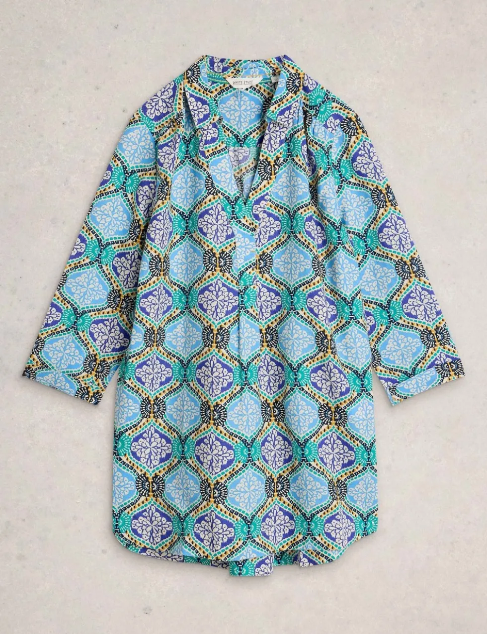 Pure Linen Printed Collared Tunic