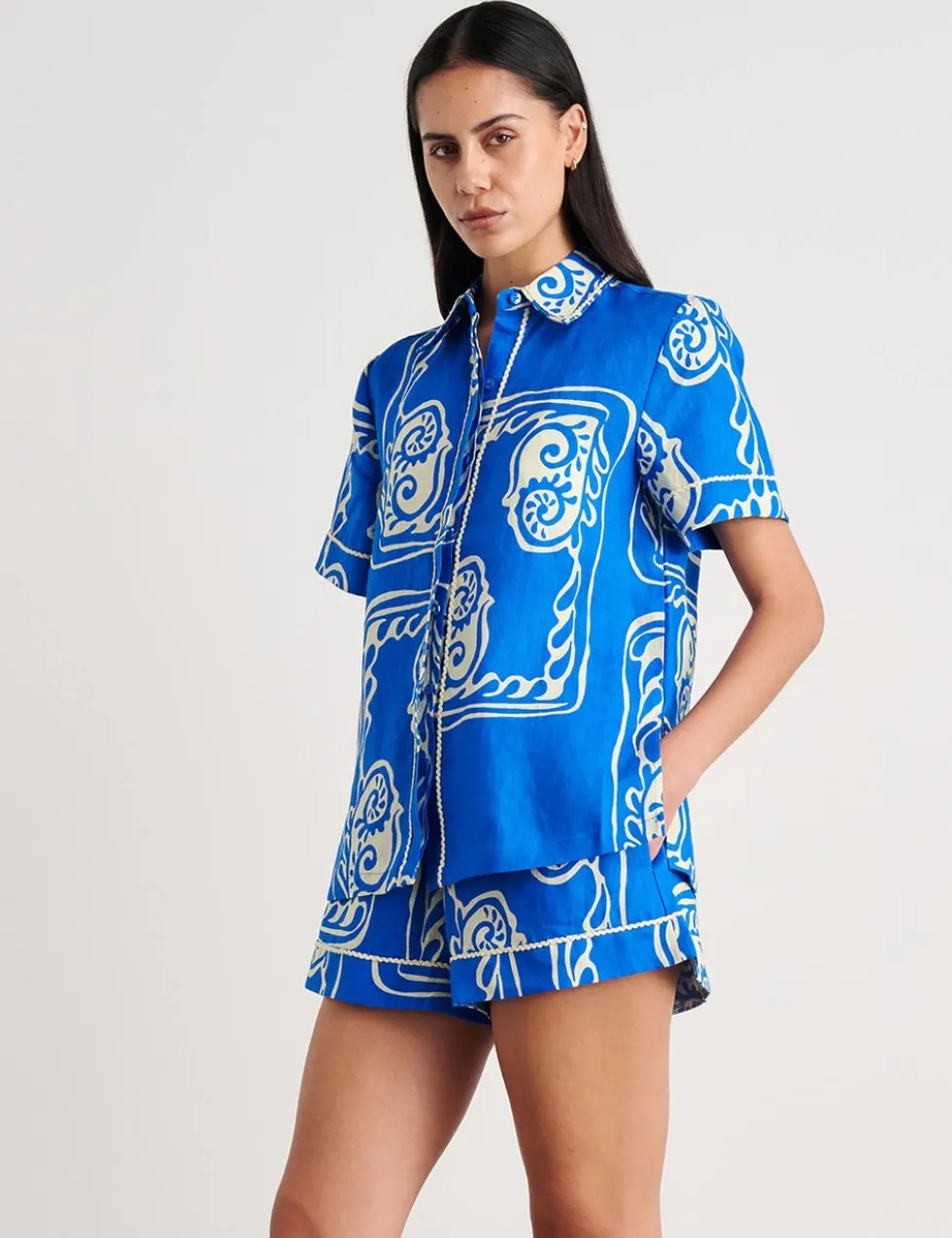 Pure Linen Printed Collared Shirt