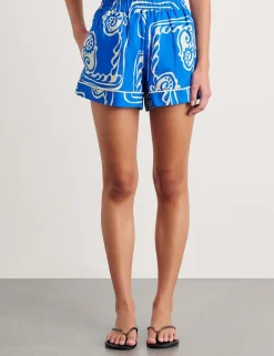 Pure Linen Printed High Waisted Shorts