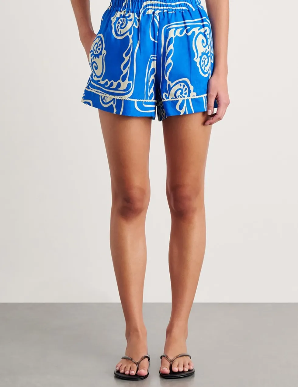 Pure Linen Printed High Waisted Shorts