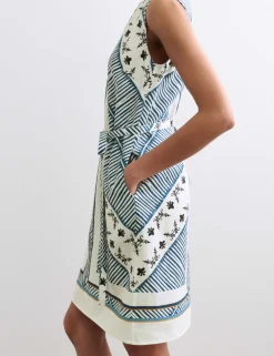 Pure Linen Printed Knee Length Shift Dress