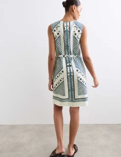 Pure Linen Printed Knee Length Shift Dress