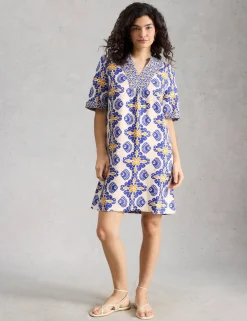 Pure Linen Printed Mini Shift Dress