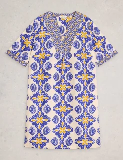 Pure Linen Printed Mini Shift Dress