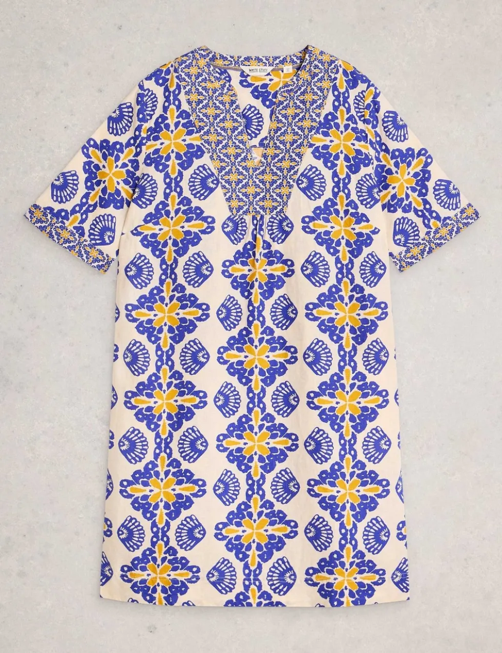 Pure Linen Printed Mini Shift Dress
