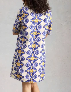 Pure Linen Printed Mini Shift Dress