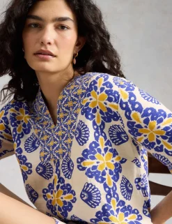 Pure Linen Printed Mini Shift Dress