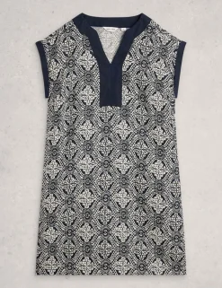 Pure Linen Printed Mini Shift Dress