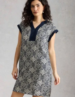 Pure Linen Printed Mini Shift Dress
