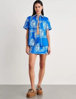 Pure Linen Printed Mini Wrap Skirt