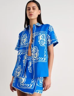 Pure Linen Printed Mini Wrap Skirt