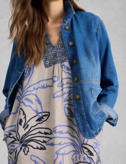 Pure Linen Printed Notch Neck Shift Dress