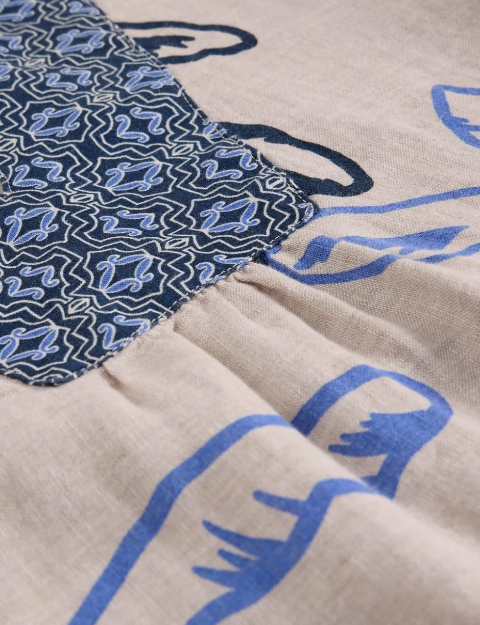 Pure Linen Printed Notch Neck Shift Dress
