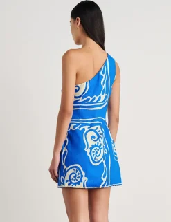 Pure Linen Printed One Shoulder Mini Dress