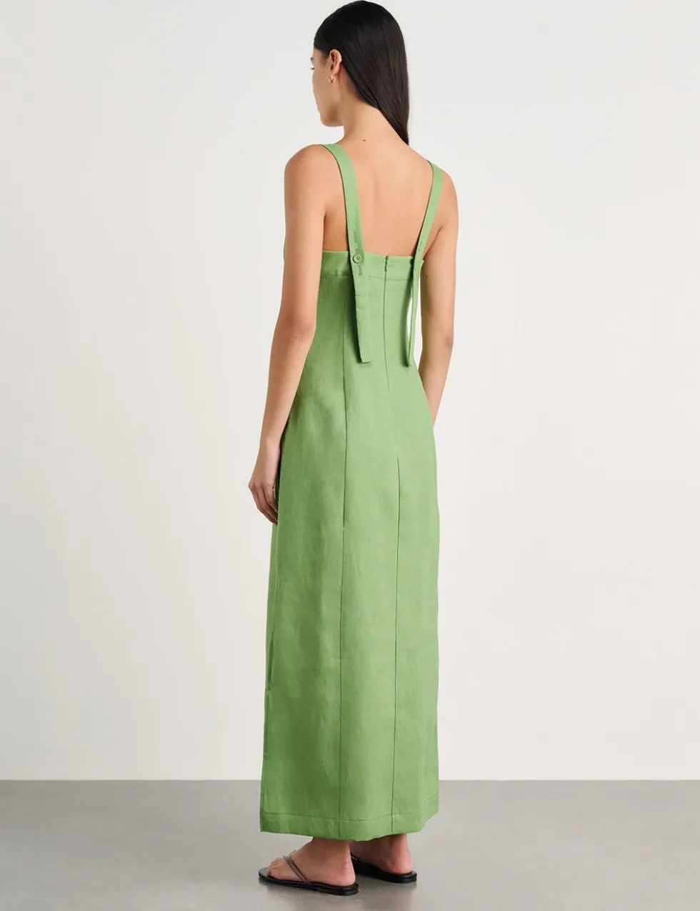 Pure Linen Printed Strappy Maxi Column Dress