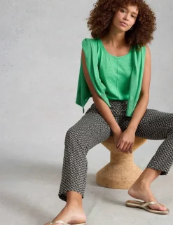 Pure Linen Printed Tapered Trousers