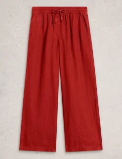 Pure Linen Printed Wide Leg Trousers