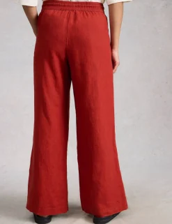 Pure Linen Printed Wide Leg Trousers