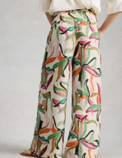 Pure Linen Printed Wide Leg Trousers