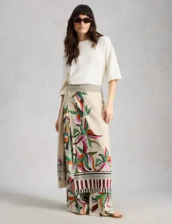 Pure Linen Printed Wide Leg Trousers