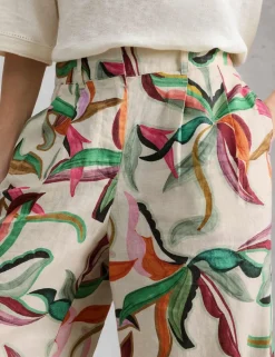 Pure Linen Printed Wide Leg Trousers