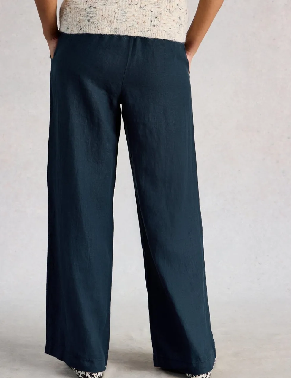 Pure Linen Printed Wide Leg Trousers