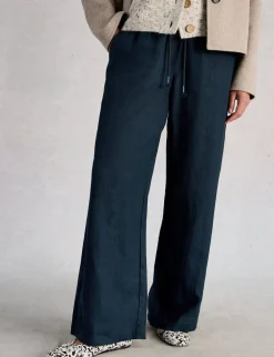 Pure Linen Printed Wide Leg Trousers