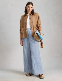 Pure Linen Printed Wide Leg Trousers
