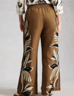Pure Linen Printed Wide Leg Trousers