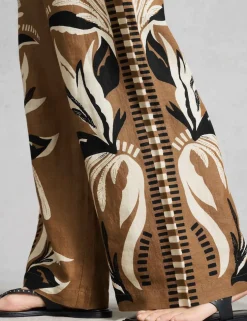 Pure Linen Printed Wide Leg Trousers