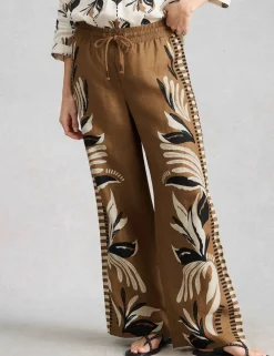 Pure Linen Printed Wide Leg Trousers