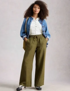 Pure Linen Printed Wide Leg Trousers