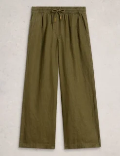 Pure Linen Printed Wide Leg Trousers