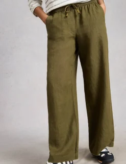 Pure Linen Printed Wide Leg Trousers