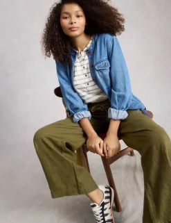 Pure Linen Printed Wide Leg Trousers